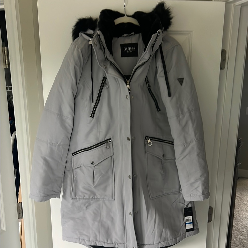 Guess Light Gray Hooded Parka